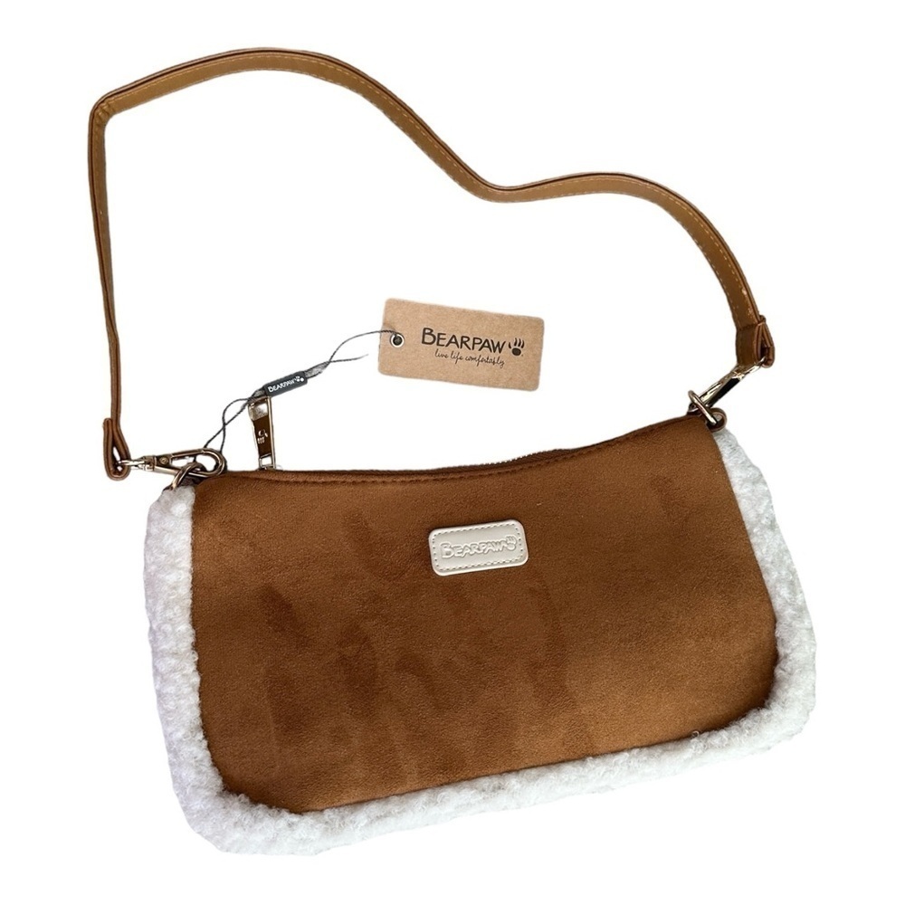 BEARPAW Hickory Brown Faux Suede Sherpa Shoulder Bag NWT Y2K